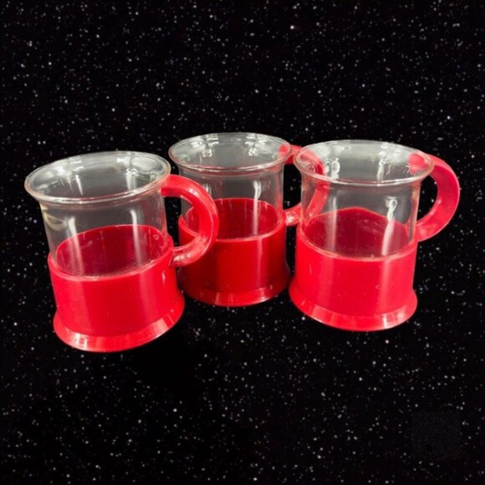 Bodum Glass Mug w Red‎ Cage Sleeve Frame 8 Ounce  Mug Cups Set 3 Made In Germany